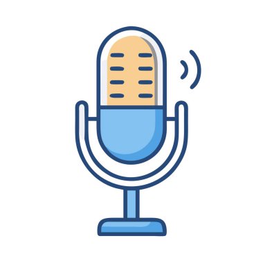 Bir podcast mikrofonunun basit uçak vektör clipart 'ı temiz ve minimal stil düz ikon resimleme.