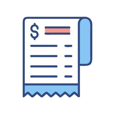 Basit bir düzlem vektör kesiti bir makbuzun temiz ve minimal stil düz ikon resimlemesi.