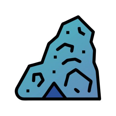 Basit bir düzlem vektörü, bir kayanın temiz ve minimal stil düz ikon illüstrasyonunda parçalanmış halidir.