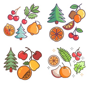 Markalaşma, menüler ve reklamlarda profesyonel ve yaratıcı kullanım için ideal olan yüksek kaliteli, çok yönlü gıda meyve paketi kavramı.