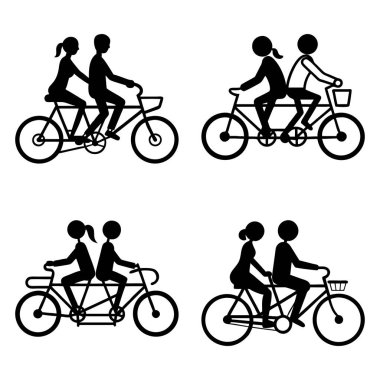 Romantik sevgililer günü konsepti tasarımı için basit ve temiz bir şekilde bisikletteki bir çiftin basit vektör çizimi