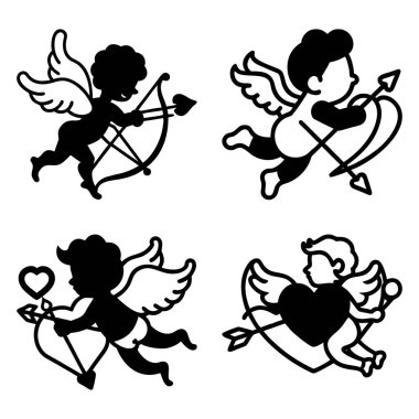 Romantik sevgililer günü konsepti tasarımı için basit ve temiz bir şekilde aşk tanrısı illüstrasyonunun basit vektör çizimi