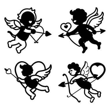 Romantik sevgililer günü konsepti tasarımı için basit ve temiz bir şekilde aşk tanrısı illüstrasyonunun basit vektör çizimi