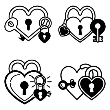 Basit bir kalp kilidi ve anahtar a vektör çizimi, basit ve temiz bir tarzda, romantik sevgililer günü konsepti tasarımı için