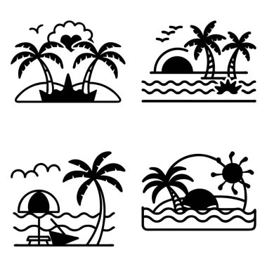 Romantik bir plaj sahnesinin basit ve temiz bir tasarımı, romantik sevgililer günü konsepti tasarımı için.