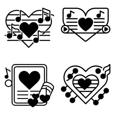 Sevgililer Günü 'nün şarkı listesi siluet vektörünün basit ve temiz bir şekilde romantik sevgililer günü konsepti tasarımı için çizimi