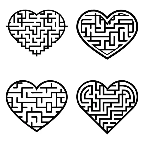 Romantik sevgililer günü konsepti tasarımı için basit ve temiz bir şekilde kalp labirenti tasarımının basit vektör çizimi
