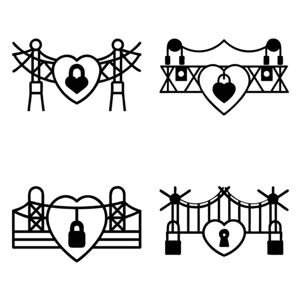 Romantik sevgililer günü konsepti tasarımı için basit ve temiz bir şekilde bir aşk kilit köprüsünün basit vektör çizimi