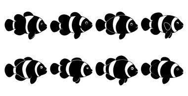 Palyaço Balığı Vahşi Yaşam ve Deniz Hayatı Tasarımı için Siluet Paketi