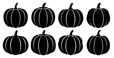 Sekiz adet basit siyah meşe palamudu kabağı silueti. Tasarımcılar için mükemmel.