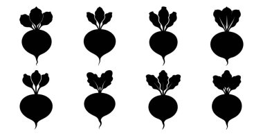 Pancar silueti koleksiyonu, sağlıklı beslenme, çiftçilik ve yemek pişirme tasarımları için çok yönlü simgeler.