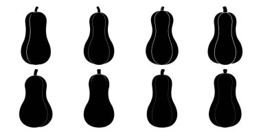 Tereyağlı Kabak Siluetleri, güz hasadı, yemek pişirme ve sağlıklı beslenme tasarımları için çok yönlü simgeler..