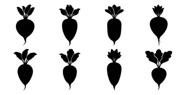 Şekil ve boyut olarak değişen sekiz pancar silueti koleksiyonu. Mutfak, sağlık veya tarım tasarımları için mükemmel..