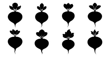 Pancar silueti koleksiyonu, sağlıklı gıda, tarım ve yemek tasarımları için çok yönlü vektör grafikleri.