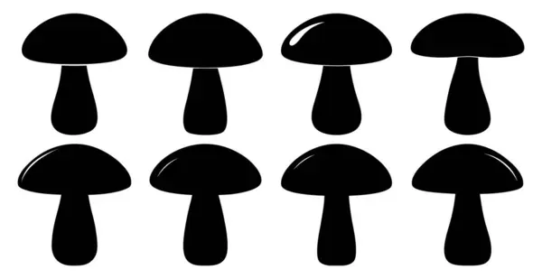 Mutfak, doğa ve oyun tasarımları için mükemmel sekiz basit siyah mantar ikonu koleksiyonu.
