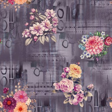 süslü, dikişsiz çiçek desenli yeni dijital baskı tekstil tasarımı