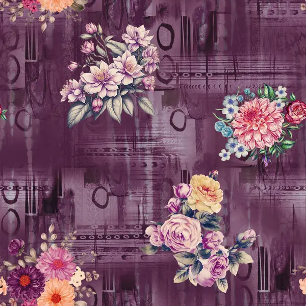 süslü, dikişsiz çiçek desenli yeni dijital baskı tekstil tasarımı