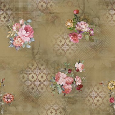 Etnik geometrik arkaplan baskısı ve çiçek izni 