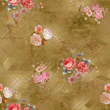 Etnik geometrik arkaplan baskısı ve çiçek izni 