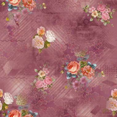 Etnik geometrik arkaplan baskısı ve çiçek izni 