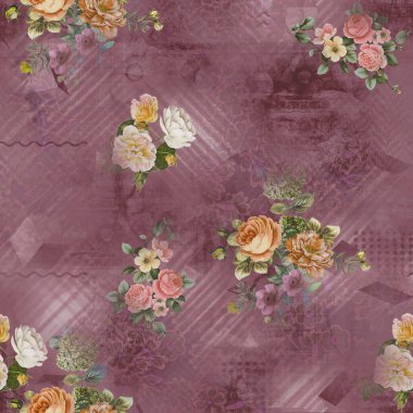 Etnik geometrik arkaplan baskısı ve çiçek izni 