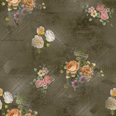 Etnik geometrik arkaplan baskısı ve çiçek izni 