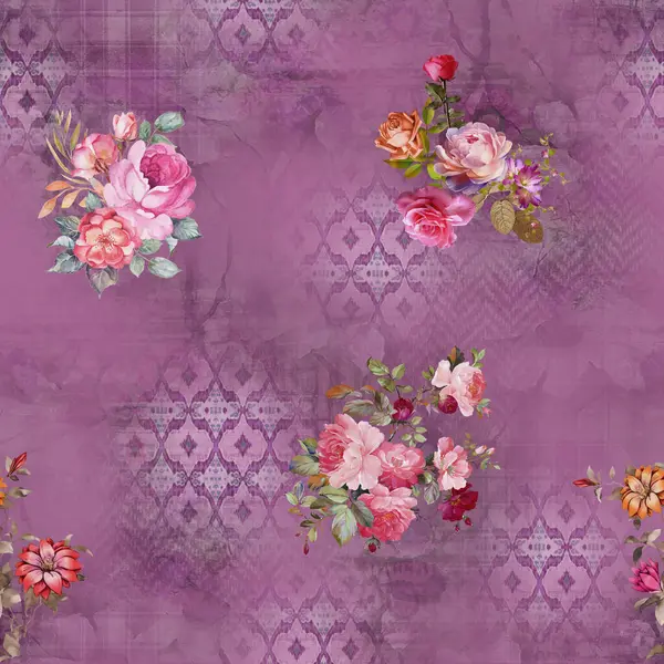 Etnik geometrik arkaplan baskısı ve çiçek izni 