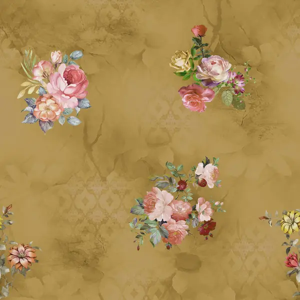 Etnik geometrik arkaplan baskısı ve çiçek izni 