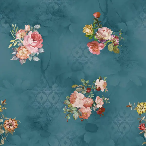 Etnik geometrik arkaplan baskısı ve çiçek izni 