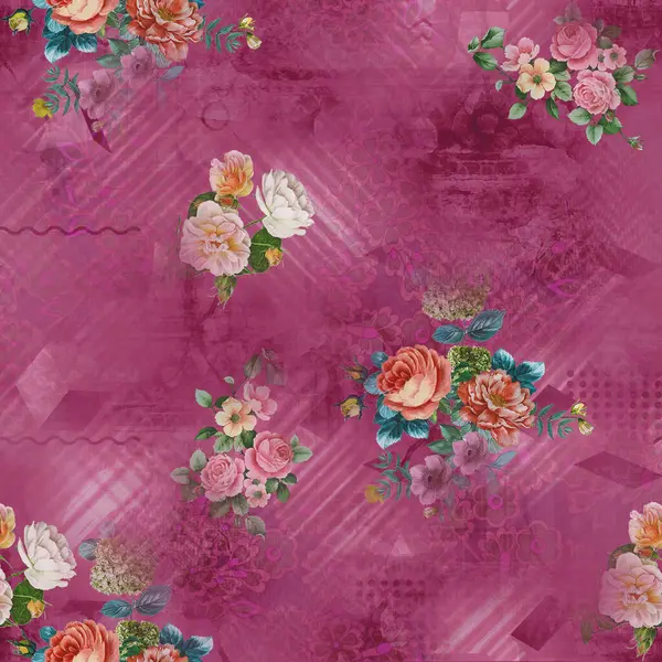 Etnik geometrik arkaplan baskısı ve çiçek izni 