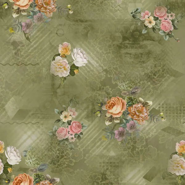 Etnik geometrik arkaplan baskısı ve çiçek izni 