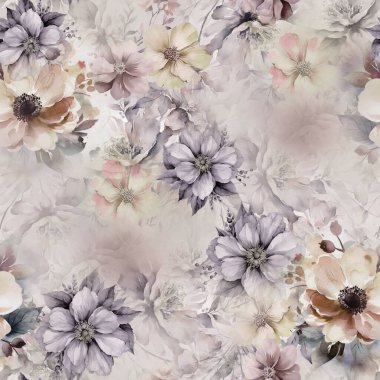 Titreşimli, çiçekli, soyut desenli el çizimi çiçekler, kusursuz bir yineleme. Kumaş baskılar, duvar kağıtları ve dekoratif arka planlar için mükemmel.