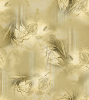 Üst üste binen taç yaprakları ve dekoratif dokuları içeren modern çiçekli izin soyut tasarımı dijital sanat ve tekstil baskısı için uygundur.