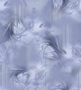 Üst üste binen taç yaprakları ve dekoratif dokuları içeren modern çiçekli izin soyut tasarımı dijital sanat ve tekstil baskısı için uygundur.