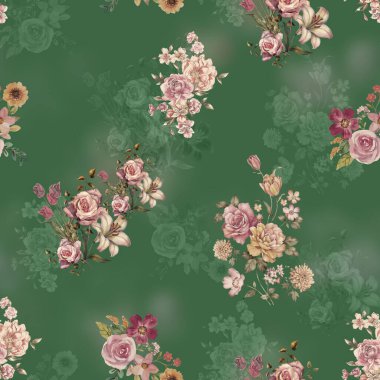 suluboya gül ile Seamless Modeli.