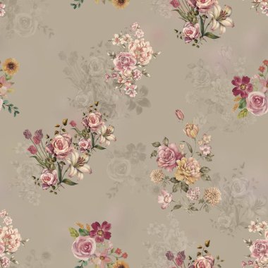 Çiçeklerle kusursuz desen. Çiçek izi. vektör illüstrasyonu.