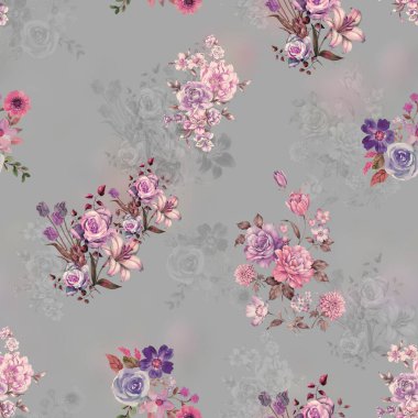 Güllü suluboya çiçek seamless modeli