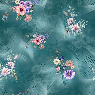 Çiçeklerle kusursuz desen, vektör çiçek çizimi, suluboya