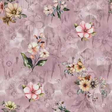 Geometrik arkaplan desenli çiçek açma izni