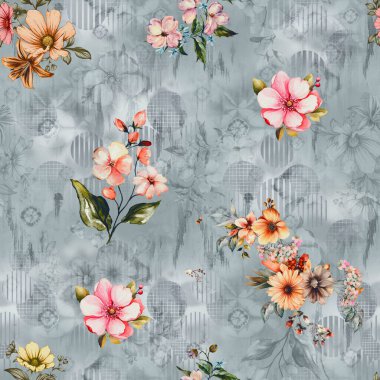 Geometrik arkaplan desenli çiçek açma izni