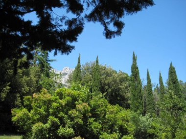 Alupka, Kırım Yarımadası. Ai-Petri 'nin tepesinin görüntüsü