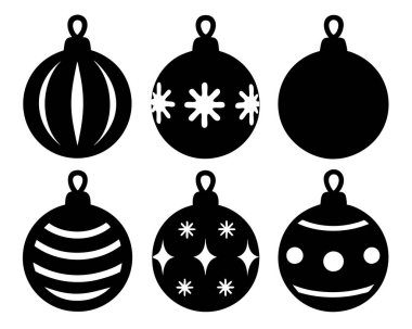 Noel balosu seti. Siyah siluet Noel topu vektör çizimi, bir dizi Noel topu