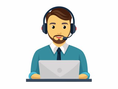 Çağrı merkezinde çalışan kulaklık operatörü, teknik destek ajanı, çağrı merkezi iletişim vektörü