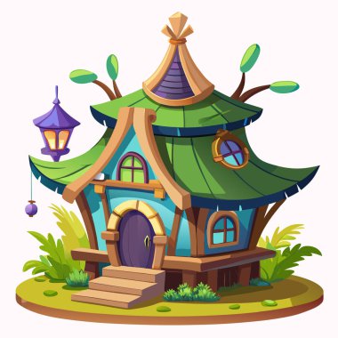 Fairy house, whimsical fairy house decoration cartoon style vector illustration clipart