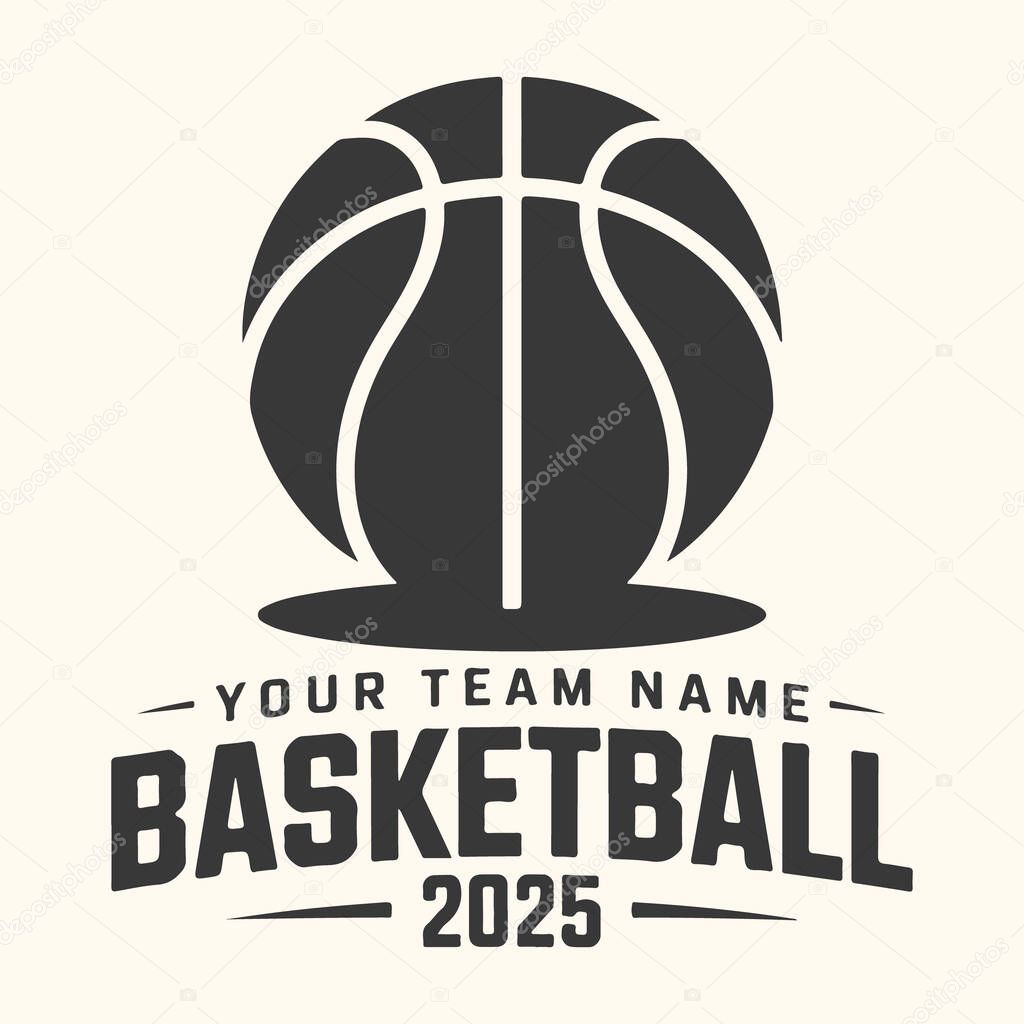 Vector art of basketball logo with team name and year 2025, graphic design element for sports branding and team identity, isolated on a light background