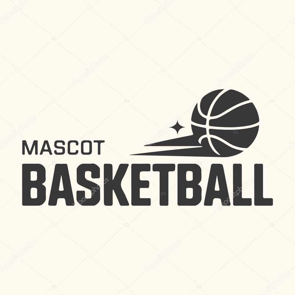Vector art of mascot basketball logo with a stylized basketball and text, isolated on a light cream background