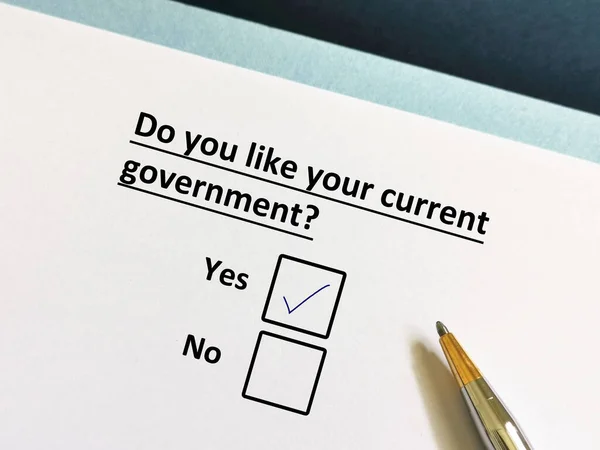 Una Persona Está Respondiendo Pregunta Sobre Elección Gusta Gobierno Actual — Foto de Stock