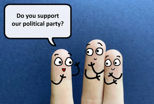 Three Fingers Decorated Three Person Discussing Election One Them Asking — Stock Photo, Image