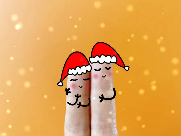 二本の指が二人として飾られている クリスマスを祝ってる — ストック写真
