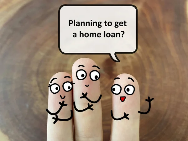 Three fingers are decorated as three person discussing about business and economy. One of them is asking another two person if they are planning to get a home loan.